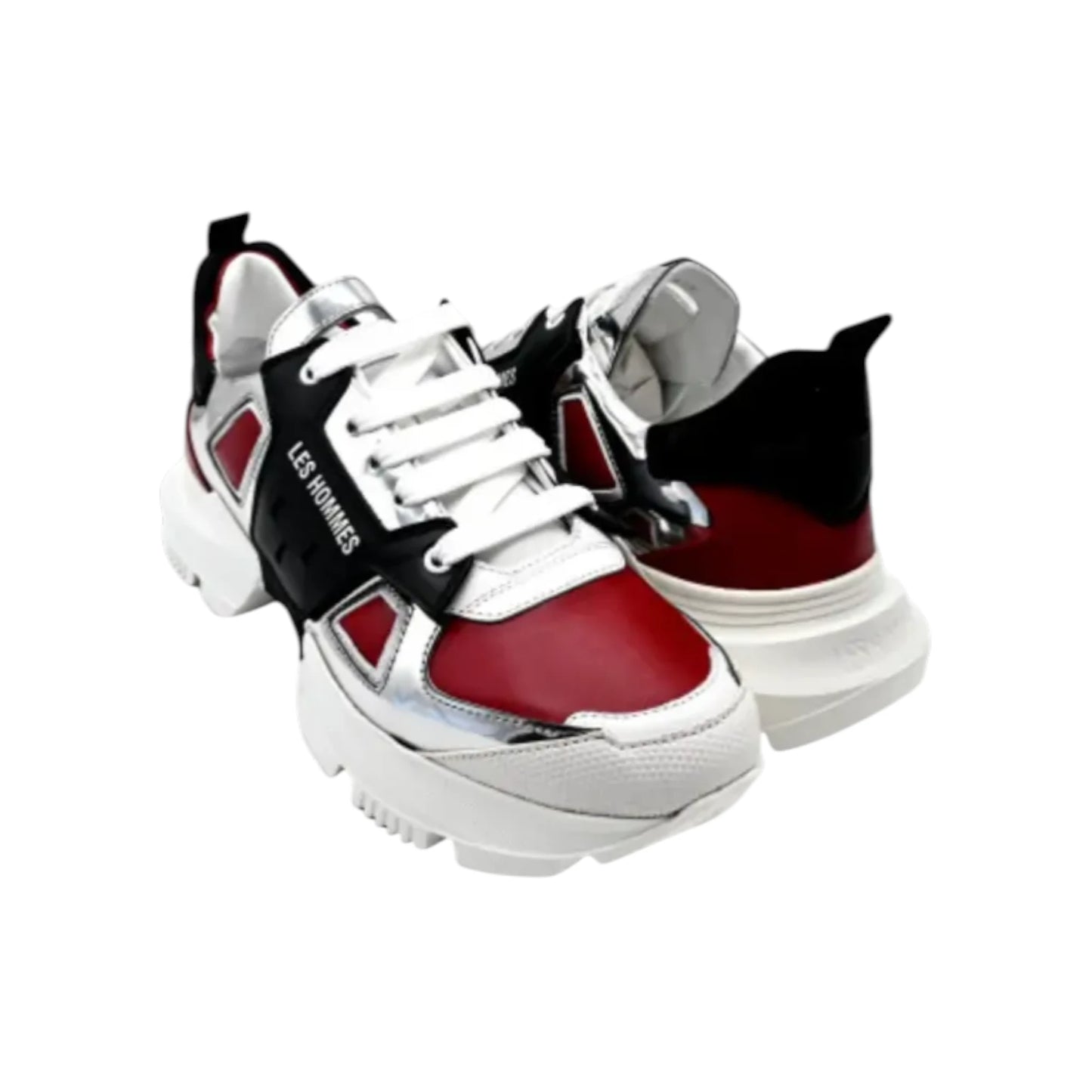 Les Hommes Sneakers Chunky – Cyber-Red & Metallic Silver