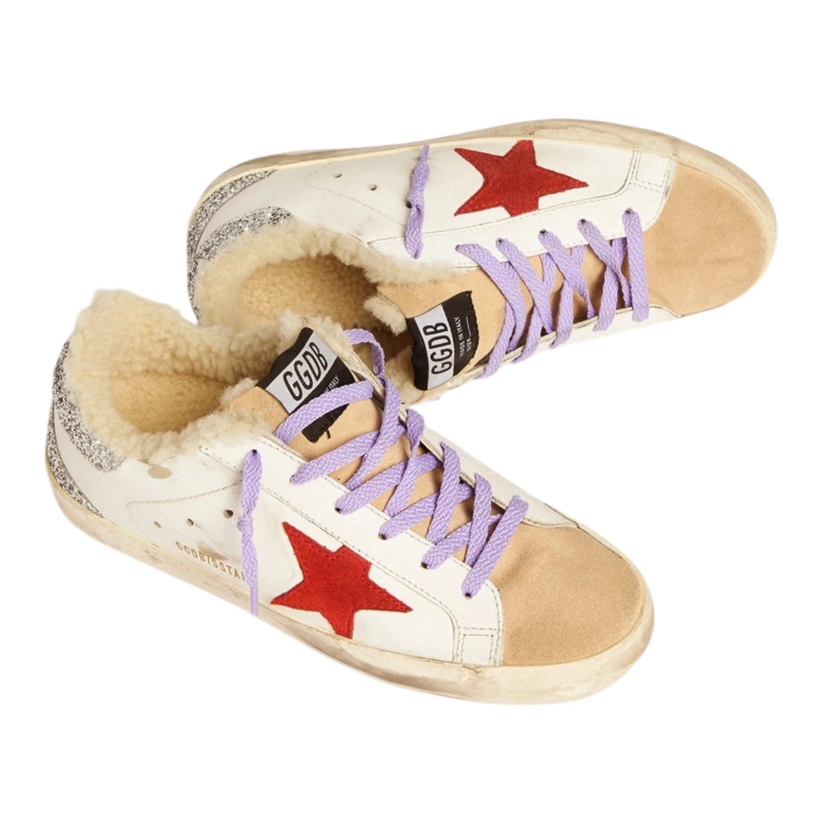 Golden Goose Sneakers Super-Star con fodera in montone e stella in camoscio rosso