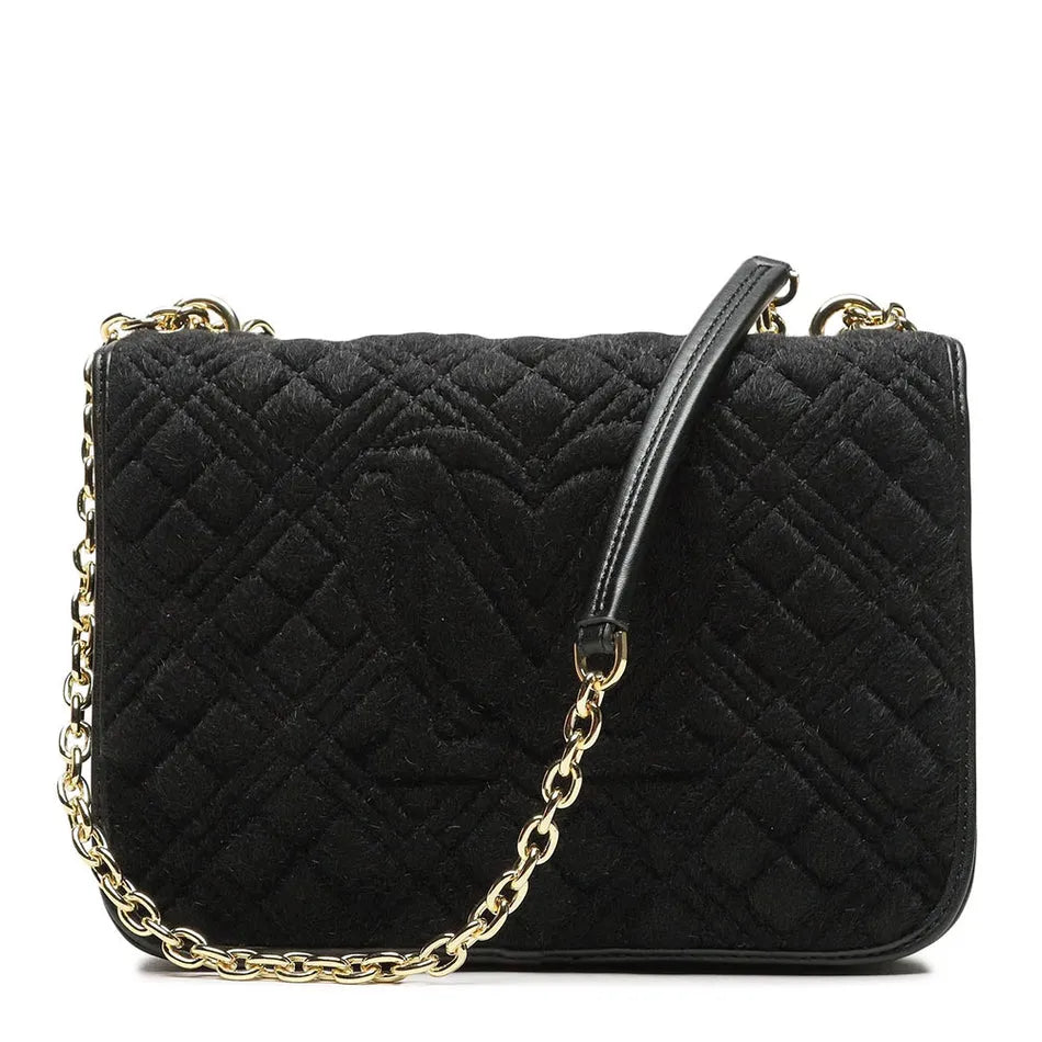 Love Moschino Borsa Donna a Spalla e Tracolla LOVE MOSCHINO linea Shiny Quilted in Eco-Fur Trapuntata Nera