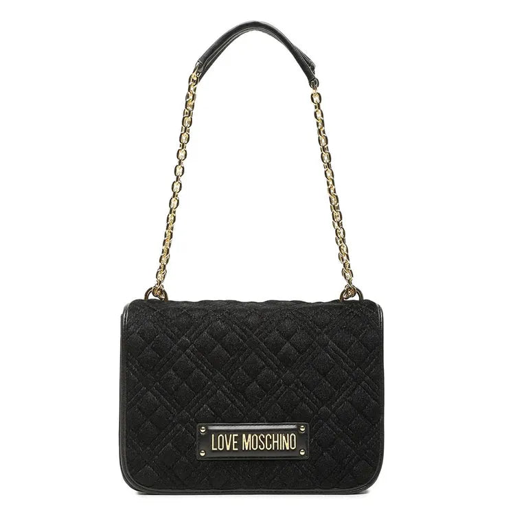 Love Moschino Borsa Donna a Spalla e Tracolla LOVE MOSCHINO linea Shiny Quilted in Eco-Fur Trapuntata Nera