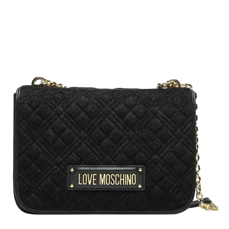 Love Moschino Borsa Donna a Spalla e Tracolla LOVE MOSCHINO linea Shiny Quilted in Eco-Fur Trapuntata Nera