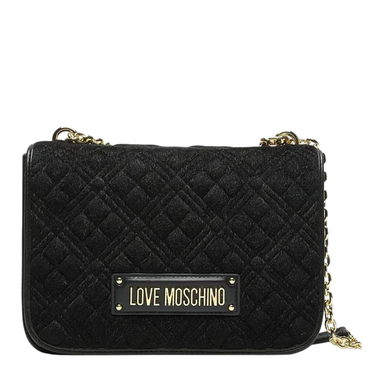 Love Moschino Borsa Donna a Spalla e Tracolla LOVE MOSCHINO linea Shiny Quilted in Eco-Fur Trapuntata Nera