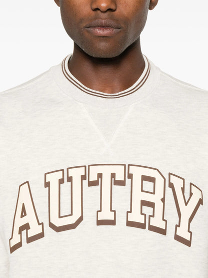 Autry Felpa in Cotone Girocollo Beige/Grigio Melange (Man).