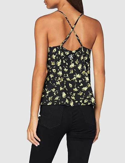 Camiseta deportiva de tirantes con espalda cruzada y estampado floral para mujer de Calvin Klein