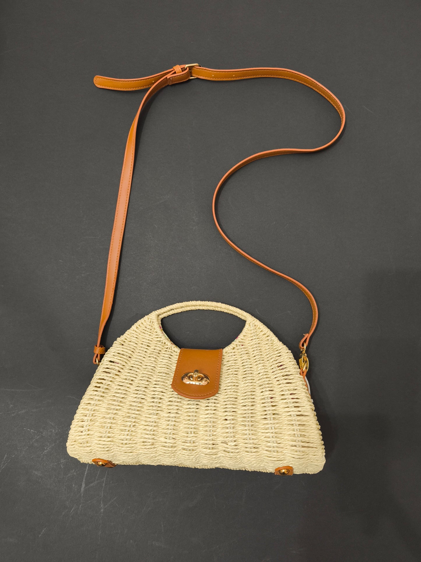 Borsa hobo in vimini e pelle