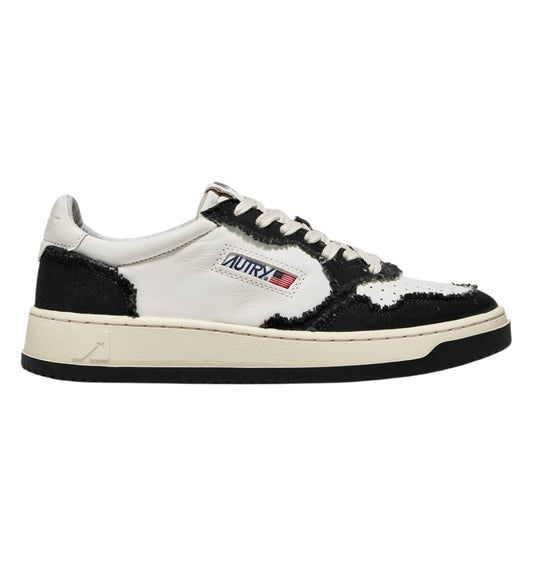 Sneaker Donna Autry Medalist Low Bicolor in Pelle bianca e Tela Nera AULW CB02