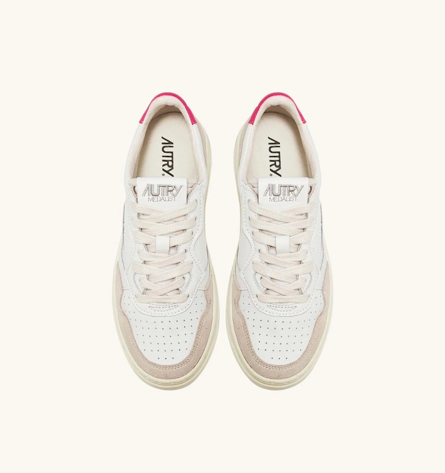 Autry Medalist Low bianca in pelle e camoscio Spoiler Fucsia AULW LS50