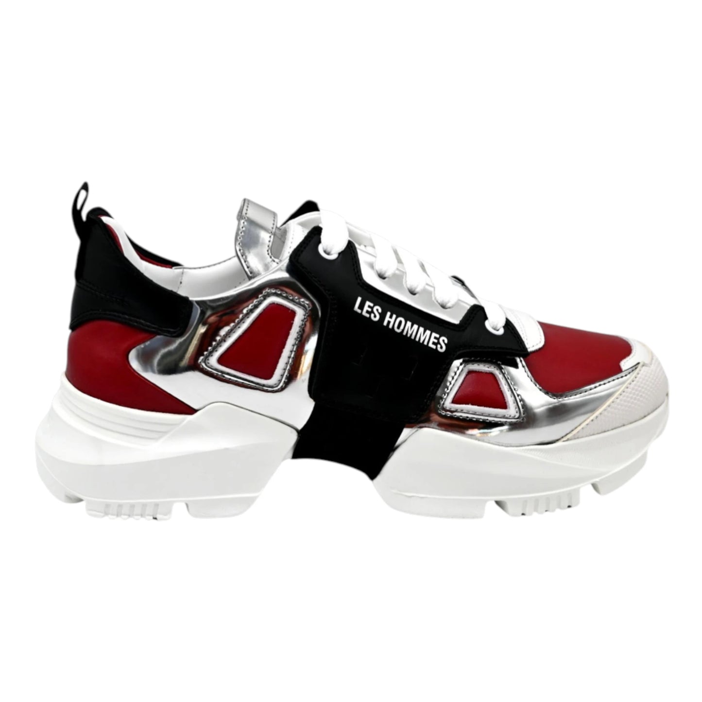 Les Hommes Sneakers Chunky – Cyber-Red & Metallic Silver