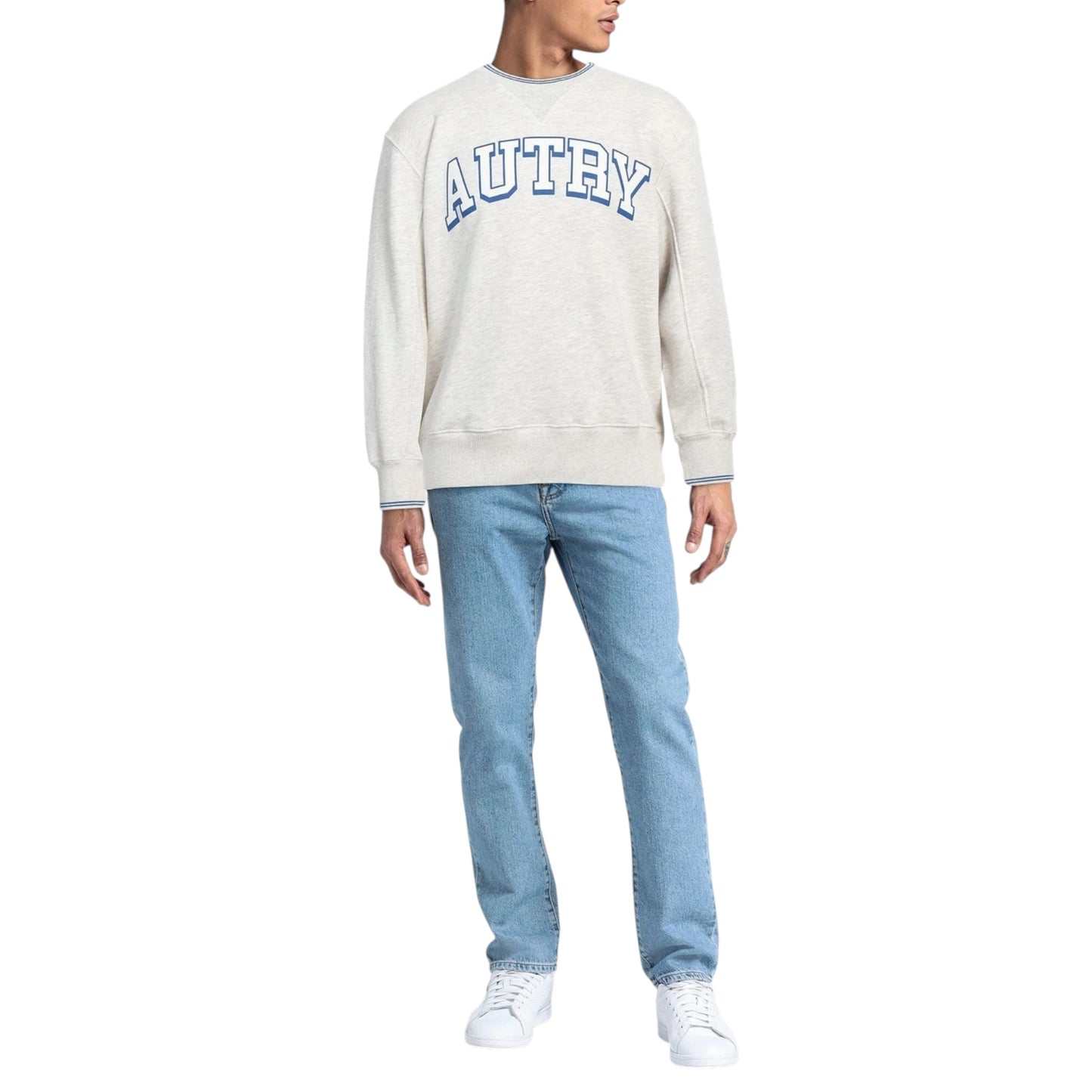Autry Felpa in Cotone Girocollo Beige/Grigio Melange (Man)