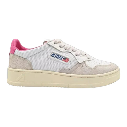 Autry sneakers women's medalist low AULW CN05 in pelle e tessuto colore bianco - fuxia