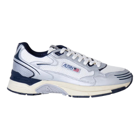 AUTRY SNEAKERS HYPERWAY IN PELLE SINTETICA E MESH ARGENTO WHISPER WHITE E BLU NAVY HYLM MV04