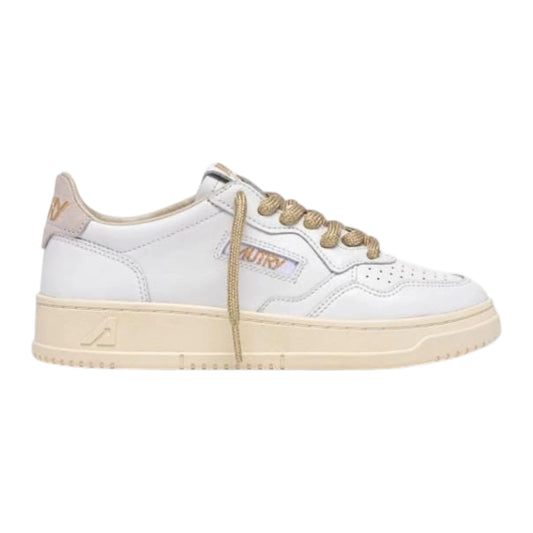 AUTRY SNEAKERS MEDALIST LOW IN PELLE BIANCA E DETTAGLI LUREX ORO AULW SW01