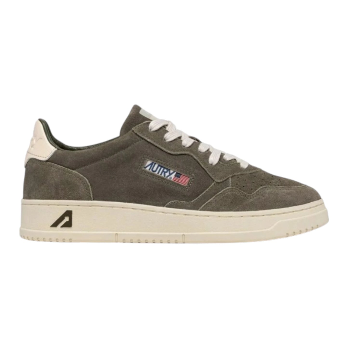Autry Sneakers Medalist Low in Camoscio Color Verde Militare Spoiler Bianco AULM UH04